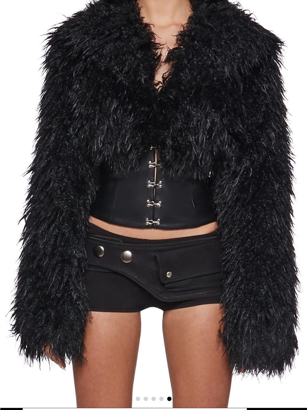 Dolls Kill Black Faux Fur Abyss Corset Jacket